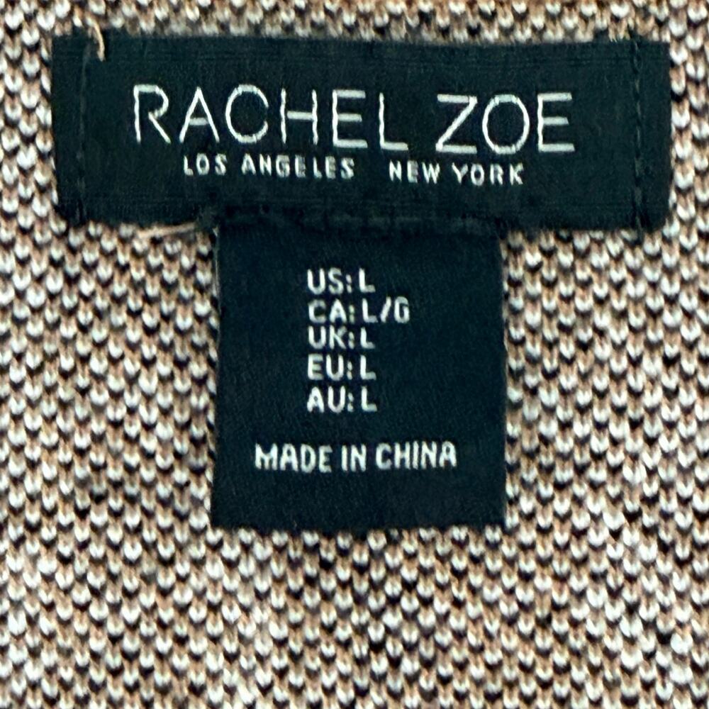 Rachel Zoe Tan Brown White Black Plaid Zip Up Collared Cardigan Sweater size L - Picture 2 of 6